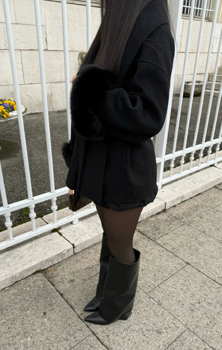 Woolcoat mit Fur - Schwarz