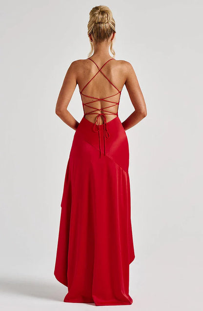 Astraéa Ruffle Satin Maxi Dress